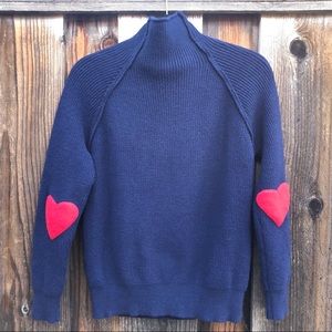 Navy funnel neck sweater with red accents, Large